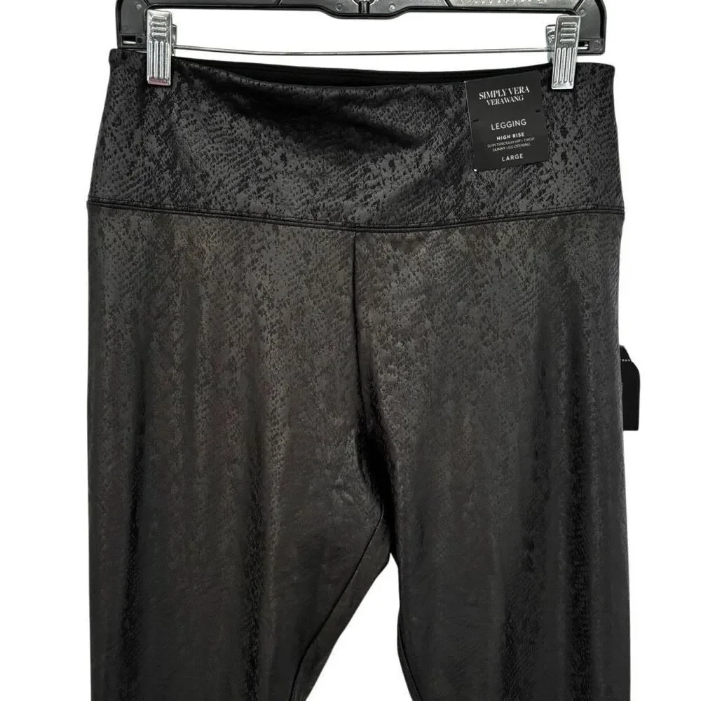 SIMPLY VERA‎ WANG HIGH RISE LIVE-IN FAUX LEATHER SHAPING LEGGING Black Large